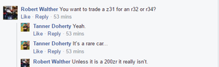 Illustration for article titled Guy desperately wants to trade his 1984 300ZX for a R32 Skyline.